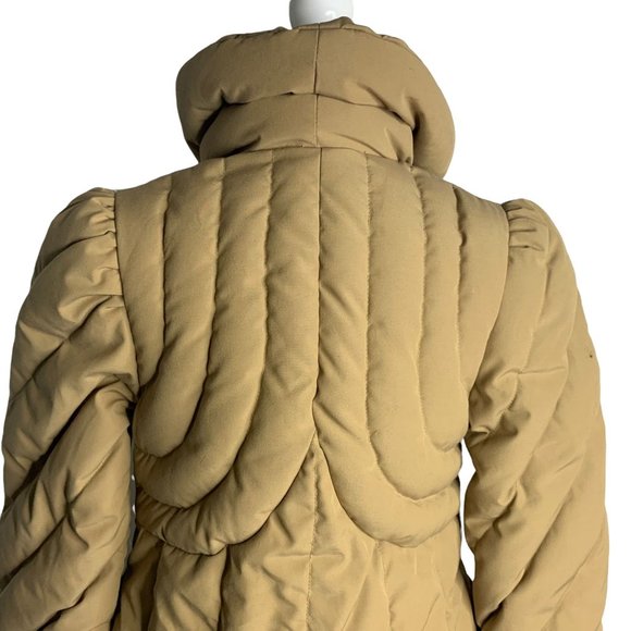Vintage 80s Snowbird Goose Down Coat XS Tan Quilted Puffer High Collar Button Zi - Picture 6 of 10